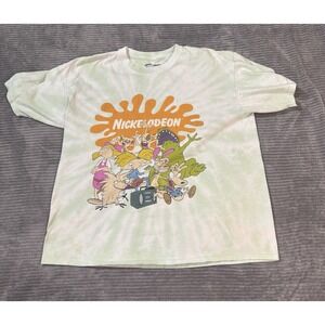Nickelodeon 1990s Y2K Characters Green  & White Tie-Dye Short Sleeve T-Shirt Xl